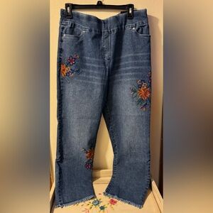 Alfred Dunner Blue Jeans with Floral Embroidery Moody Blues Collection